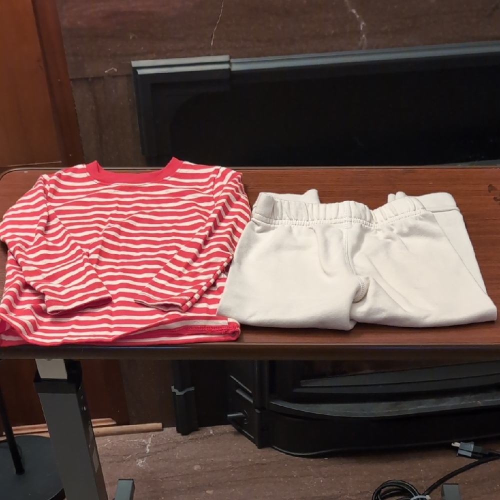 Red Striped Top and Cream Pants Set